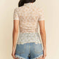 Trendsi - Davi & Dani Floral Mesh Mock Neck Short Sleeve Top