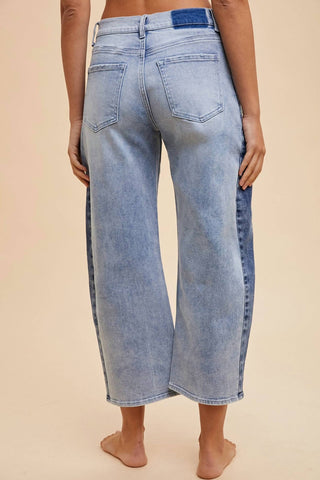 Anniewear - Gabrielle Two Tone Side Panel Stretch Barrel Leg Jeans