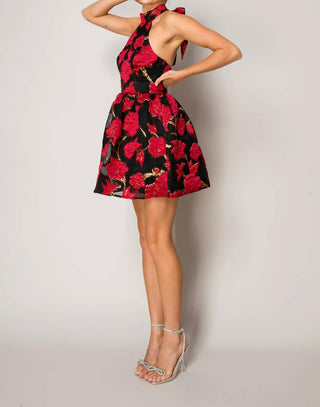 B.Right - Rose Jacquard Mini Dress With Back Ribbon