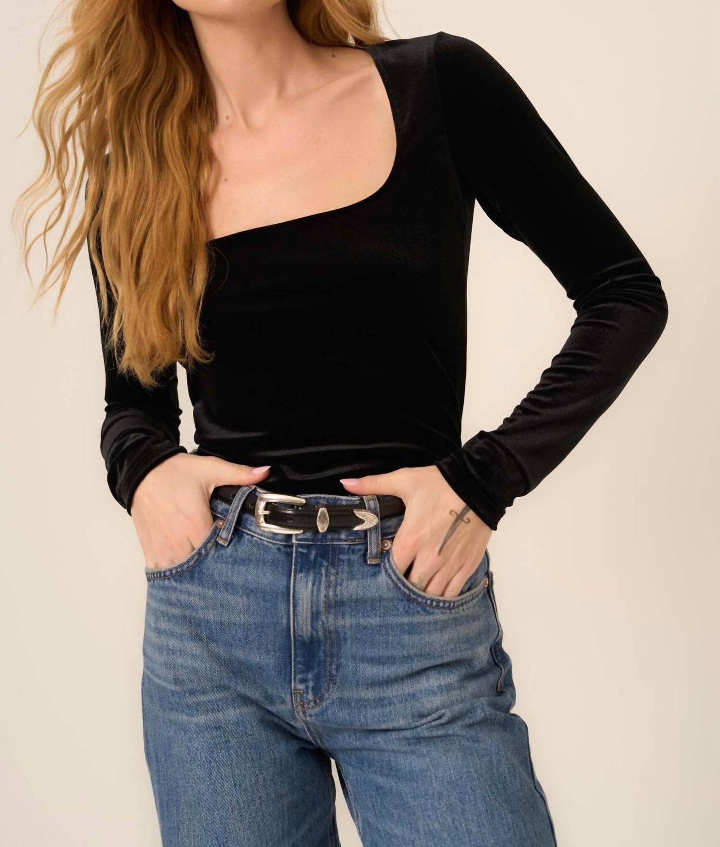 Project Social T - Dream Come True Square Neck Velvet Long Sleeve Top