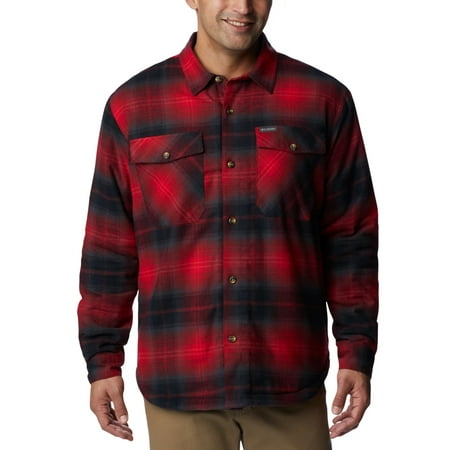 Columbia Men's Red Plaid Sherpa-Lined Shirt Jacket - Large