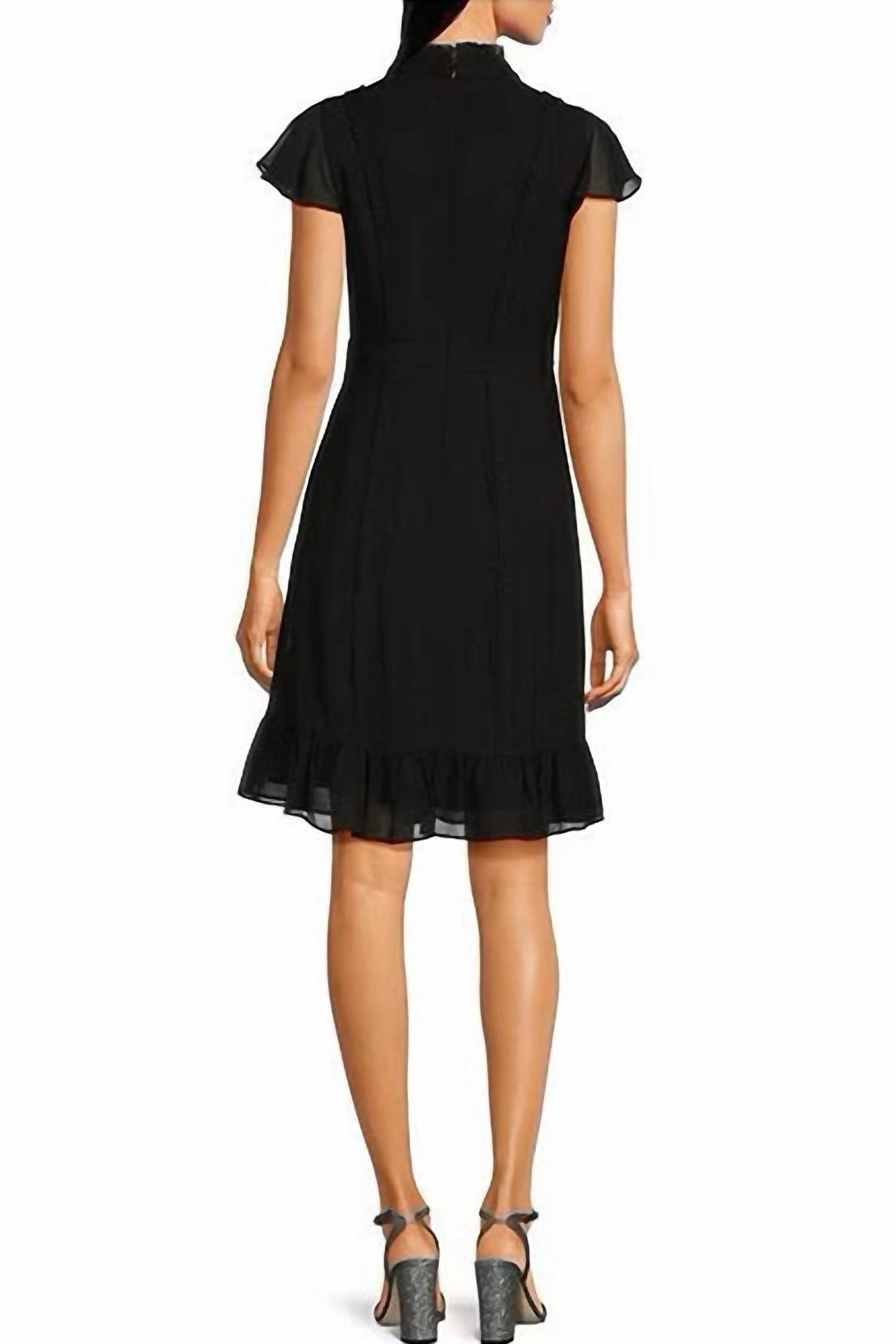 Adrianna Papell - Mock Neck Flutter Cap Sheath Chiffon Dress
