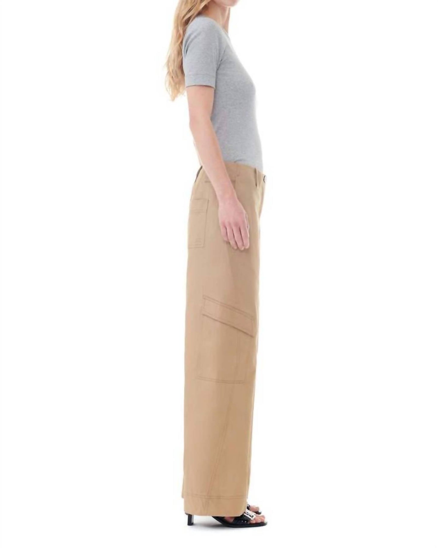 Ganni - Herringbone Canvas Mid Waist Trousers