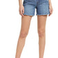 Wit & Wisdom 'Ab'Solution Scallop Hem High Waist Denim Shorts in Mble-Mid Blue, Size 2