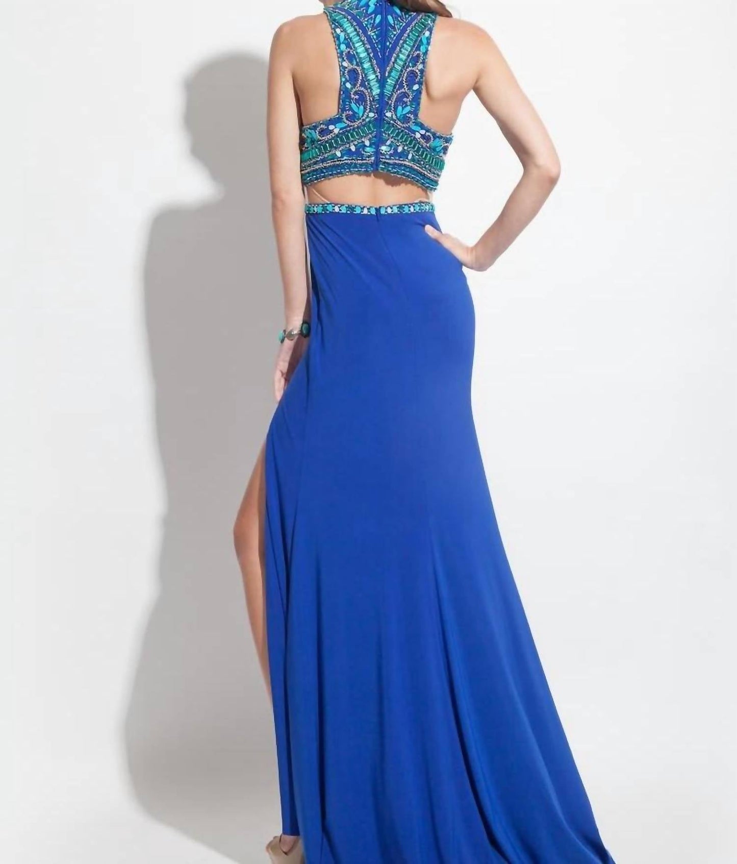 Rachel Allan - Beaded Jersey Prom Gown With Cutouts