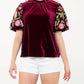 Thml - Embroidered Velvet Puff Sleeve Top