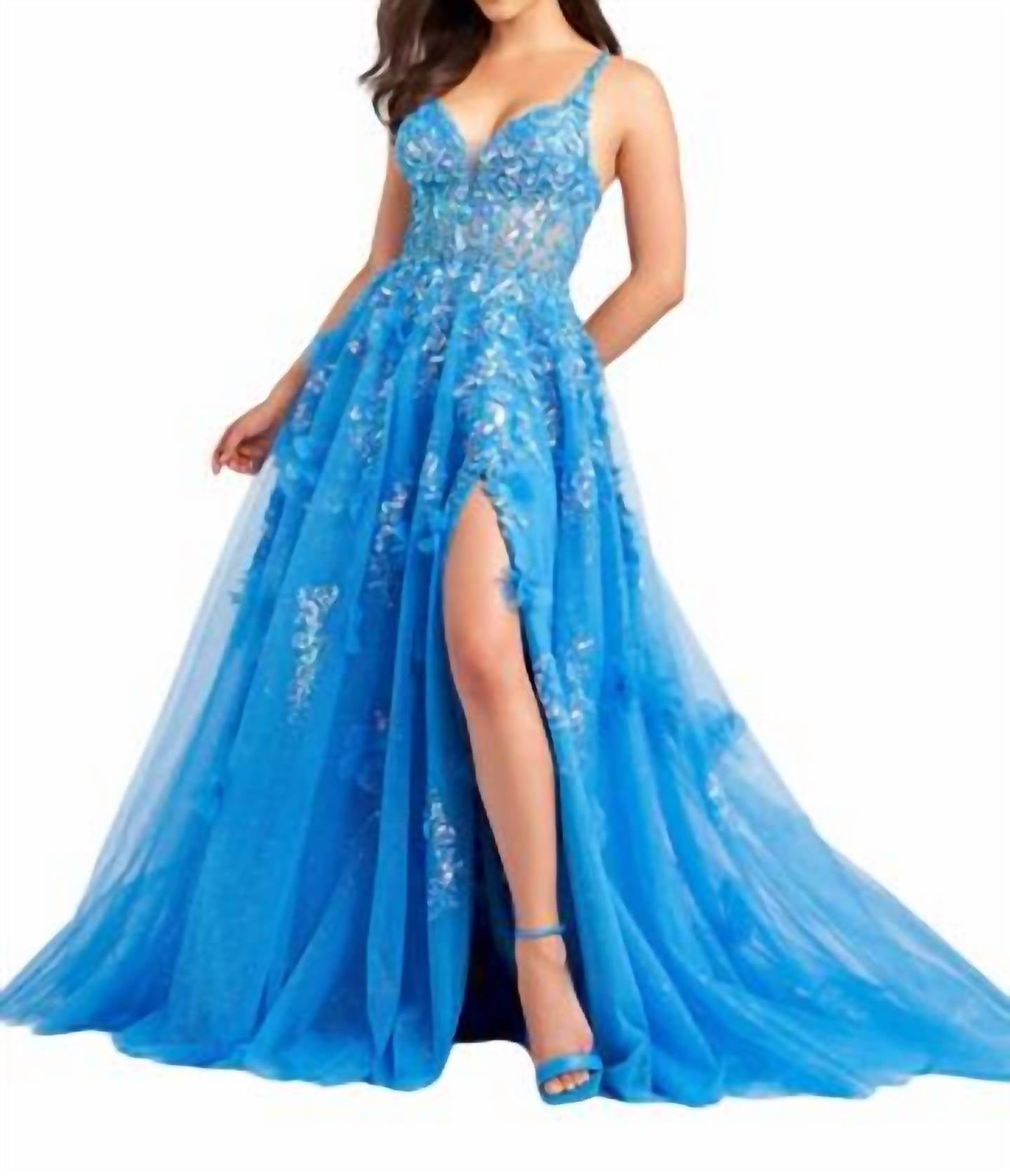 Ellie Wilde - Vestido com apliques de renda e tule brilhante