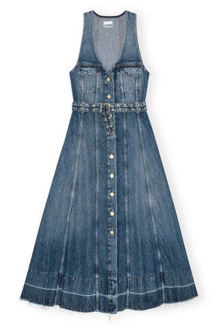 Ganni - Vestido midi com cinto jeans claro