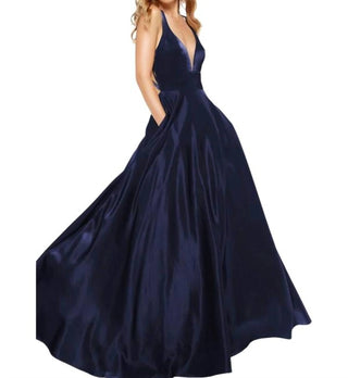 Alyce Paris - V-neck Satin Long Dress