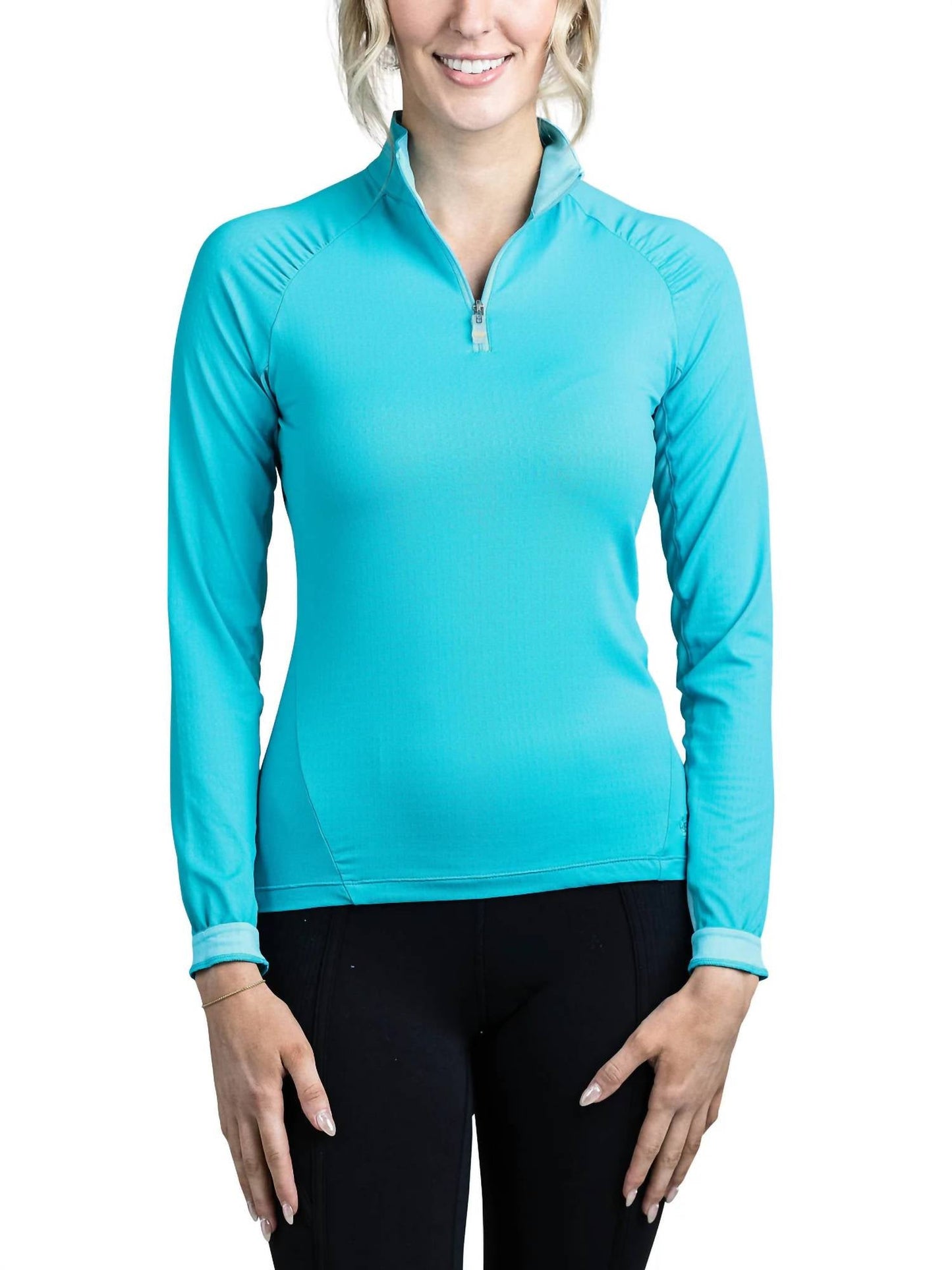 Kastel Denmark - Long Sleeve Shirred Shoulder 1/4 Zip Top