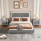 3-Pieces Bedroom Set, Queen Size Upholstered Platform Bed with LED Lights and Two Nightstands - Gray