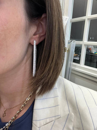 Deluxe Jewelry Ltd - Women's Mega Rectangle Pave Diamond Hoop Earrings