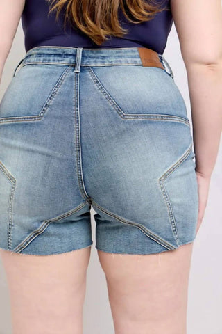 Trendsi - Judy Blue Full Size High Waist Star Seam Detail Denim Shorts Plus Size