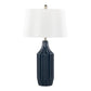 Stella 23" Contemporary Ceramic Table Lamp in Gloss Dark Blue Ceramic with White Shade