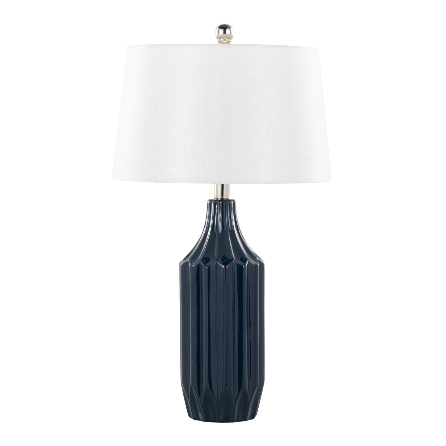 Stella 23" Contemporary Ceramic Table Lamp in Gloss Dark Blue Ceramic with White Shade