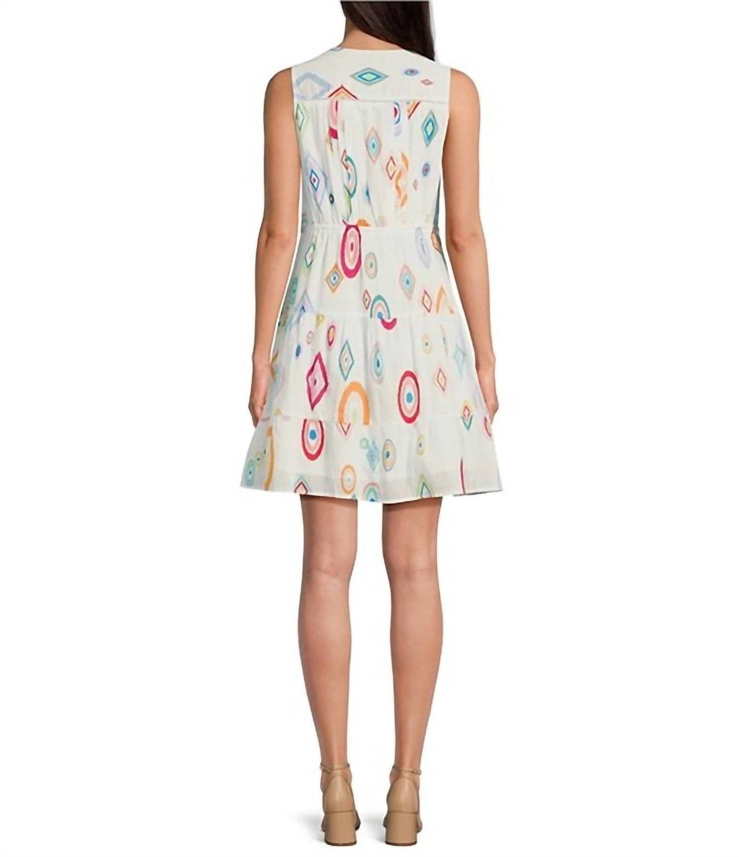 Charlie B - Abstract Printed V-neck Sleeveless Flare Dress