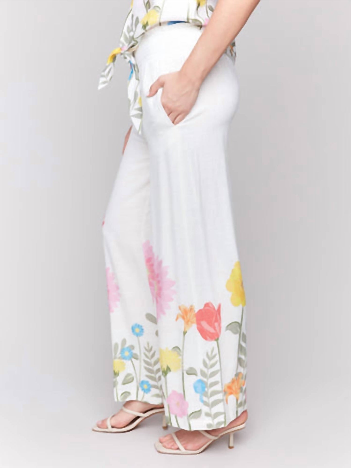 Charlie B - Printed Linen-blend Wide Leg Pants