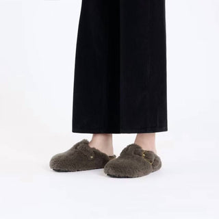 Birkenstock - Sandálias femininas Boston Big Buckle Shearling estreitas