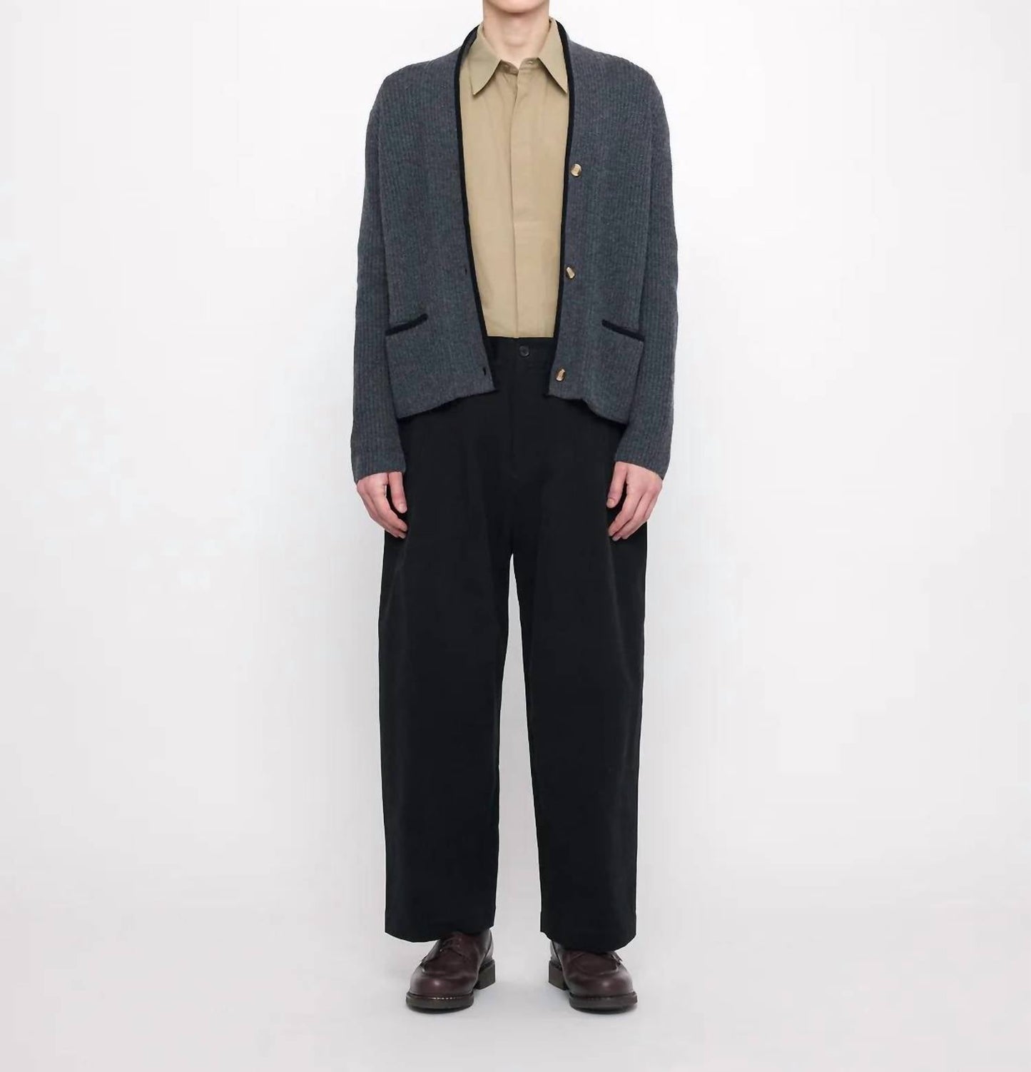 7115 By Szeki - V-neck Pockets Trimmed Cardigan