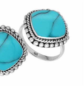 Bali - Women's Rope Edge Ring With Turquoise Shell