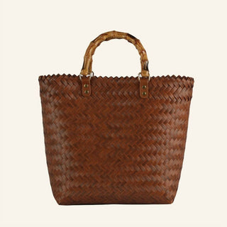Anarchy Street - Women's Basket Weave Bamboo Handle Square Tote Bag