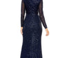 Ieena For Mac Duggal - Sequin Long Sleeve Maxi Dress
