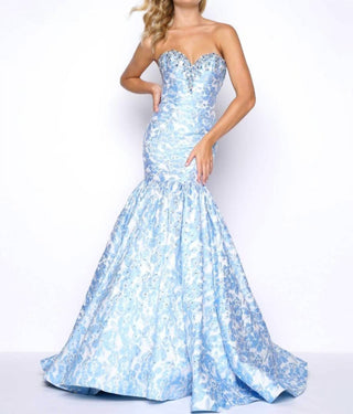 Mac Duggal - Vestido de baile de brocado floral com miçangas