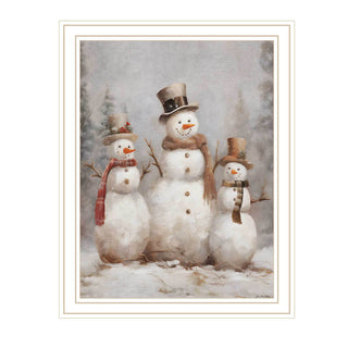 Three Snowman Pals White Framed Christmas Wall Art by Jo Moulton