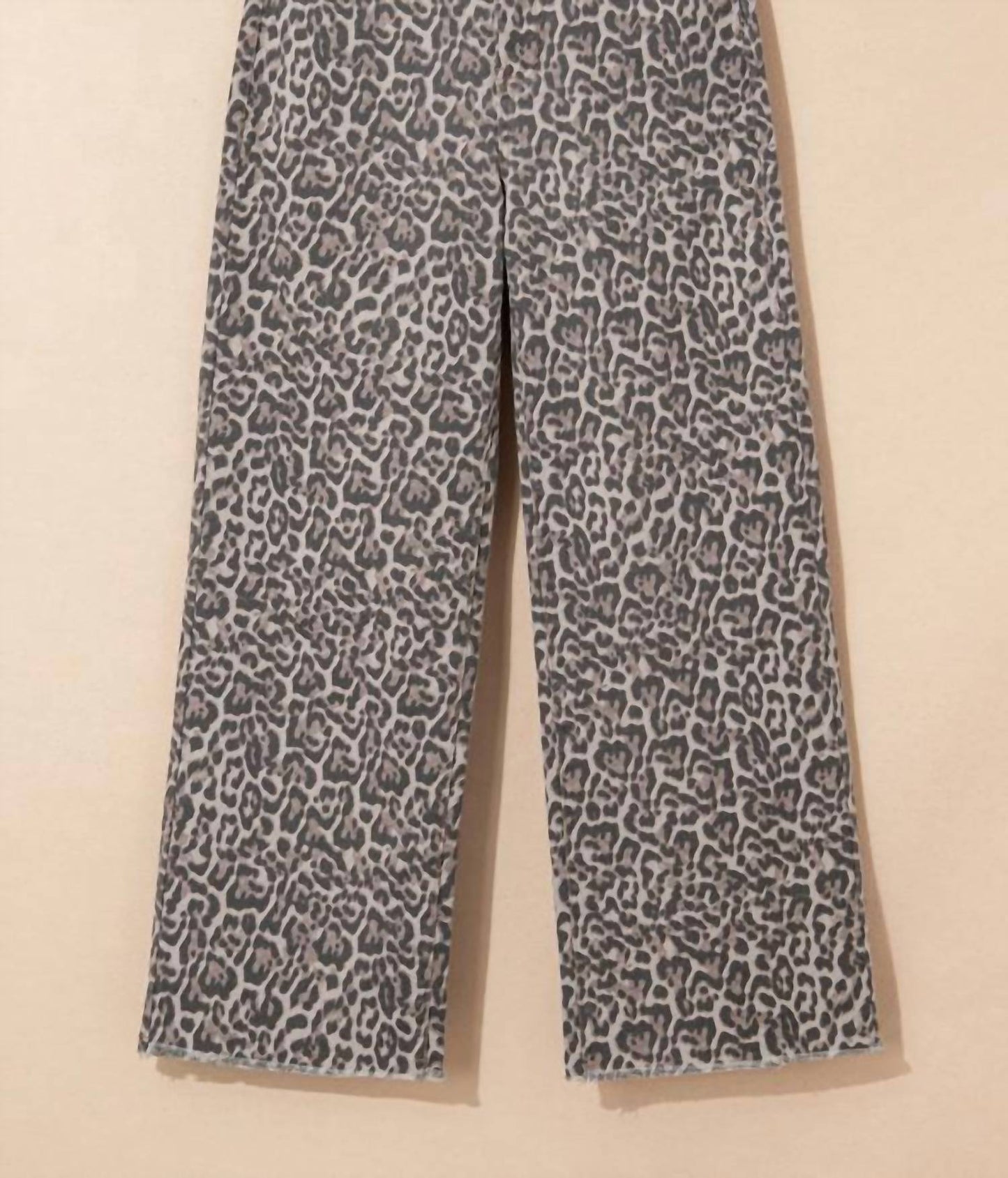 66Disco - Women's Leopard Frayed Edge Wide Leg High Waist Jeans