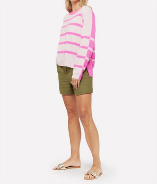 Brodie Cashmere - Blusa de gola redonda com listras quadradas