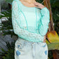 Pol - Exposed Seam Long Sleeve Lace Knit Top