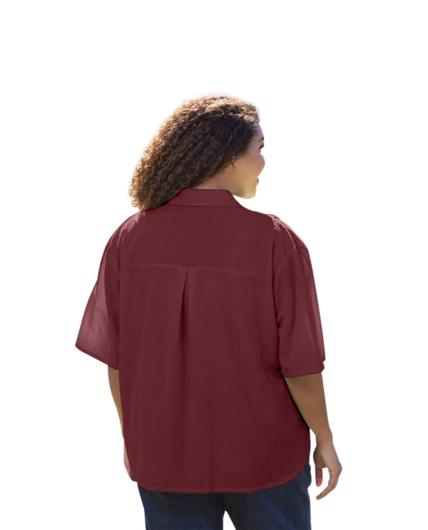 On The Plus Side - Crinkle Cotton Short Sleeve Collar Shirt - Plus