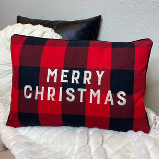 Primitives By Kathy - Merry Christmas Buffalo Check Plaid Pillow