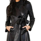 Angel Apparel - Vegan Leather Collar Belted Trench Jacket with Pockets