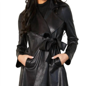 Angel Apparel - Jaqueta trench coat vegana de couro com cinto e bolsos