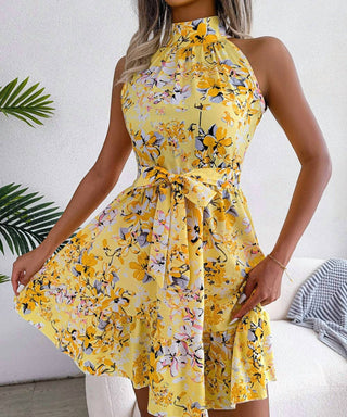 Aria Romance - Lace Up Floral Dress With Large Flounces