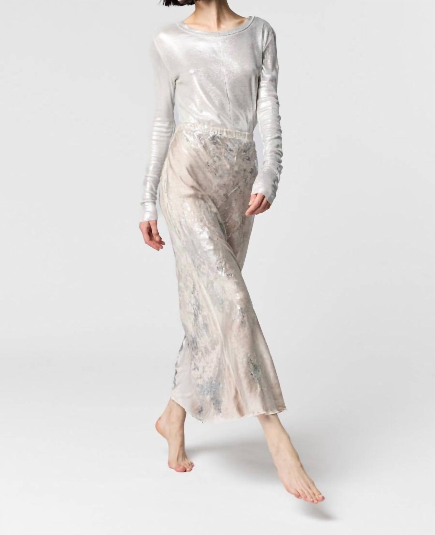 Avant Toi - Marble Lamination Effect Stretch Silk Long Skirt