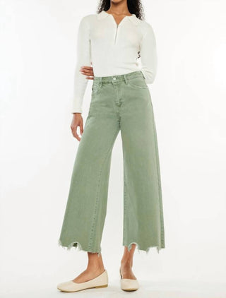 Kancan - Calça Jeans Cropped de Cintura Alta e Perna Larga
