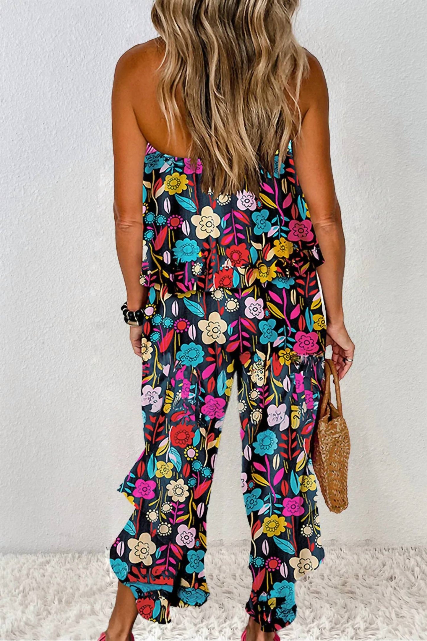 Trendsi - Printed Tube Wide Leg Jumpsuit