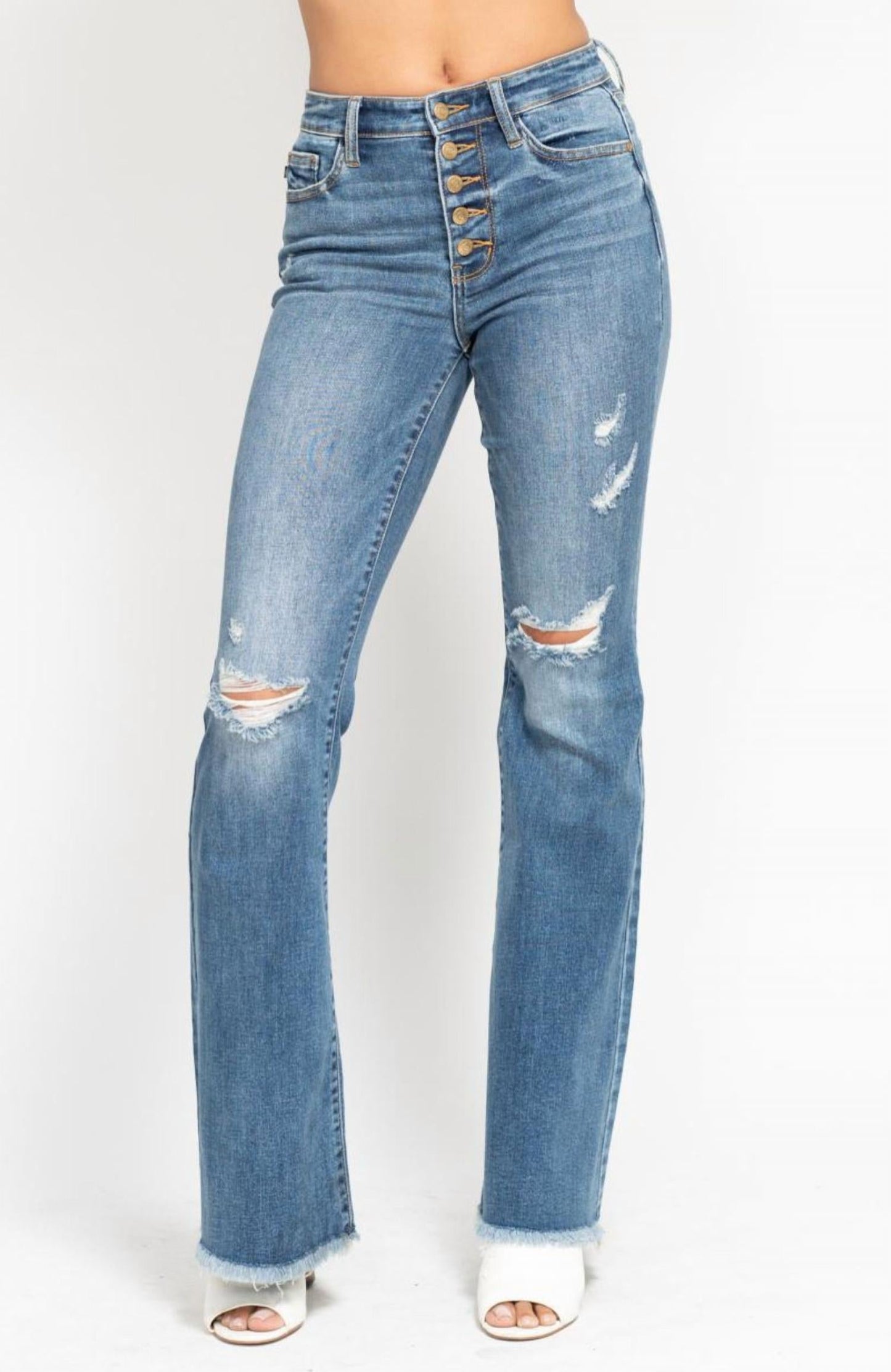 Judy Blue - Mid-Rise Button Flare Jean
