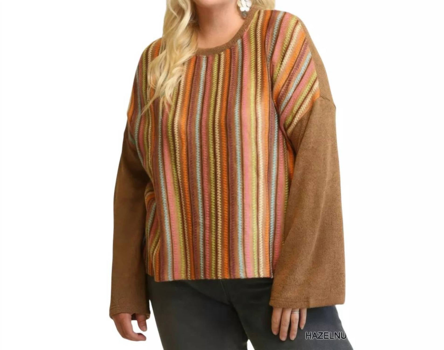 Gigio - Novelty Knit And Solid Knit Mixed Loose Top