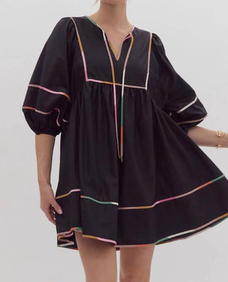 Entro - Solid Split V-neck Mini Dress