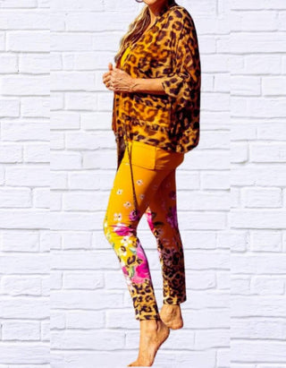 Calypso - Daniela Sienna Print Stretch Knit Leggings