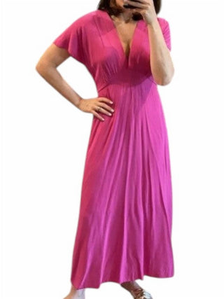 Astr - Vestido longo com decote em V profundo e manga curta