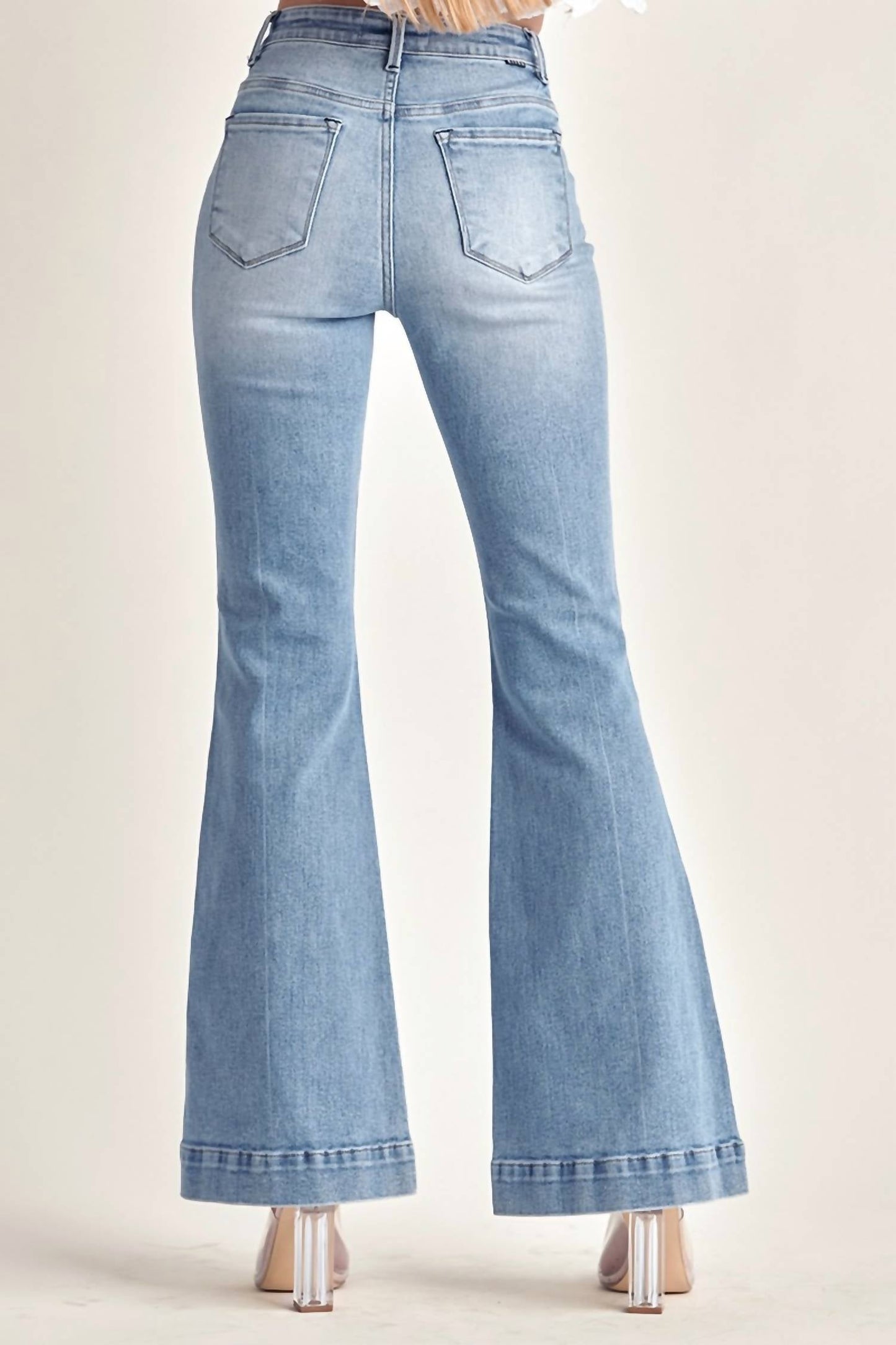 Risen - High Rise Patched Pocket Front Flare Jeans