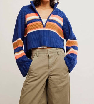 Free People - Suéter listrado Greta com meio zíper