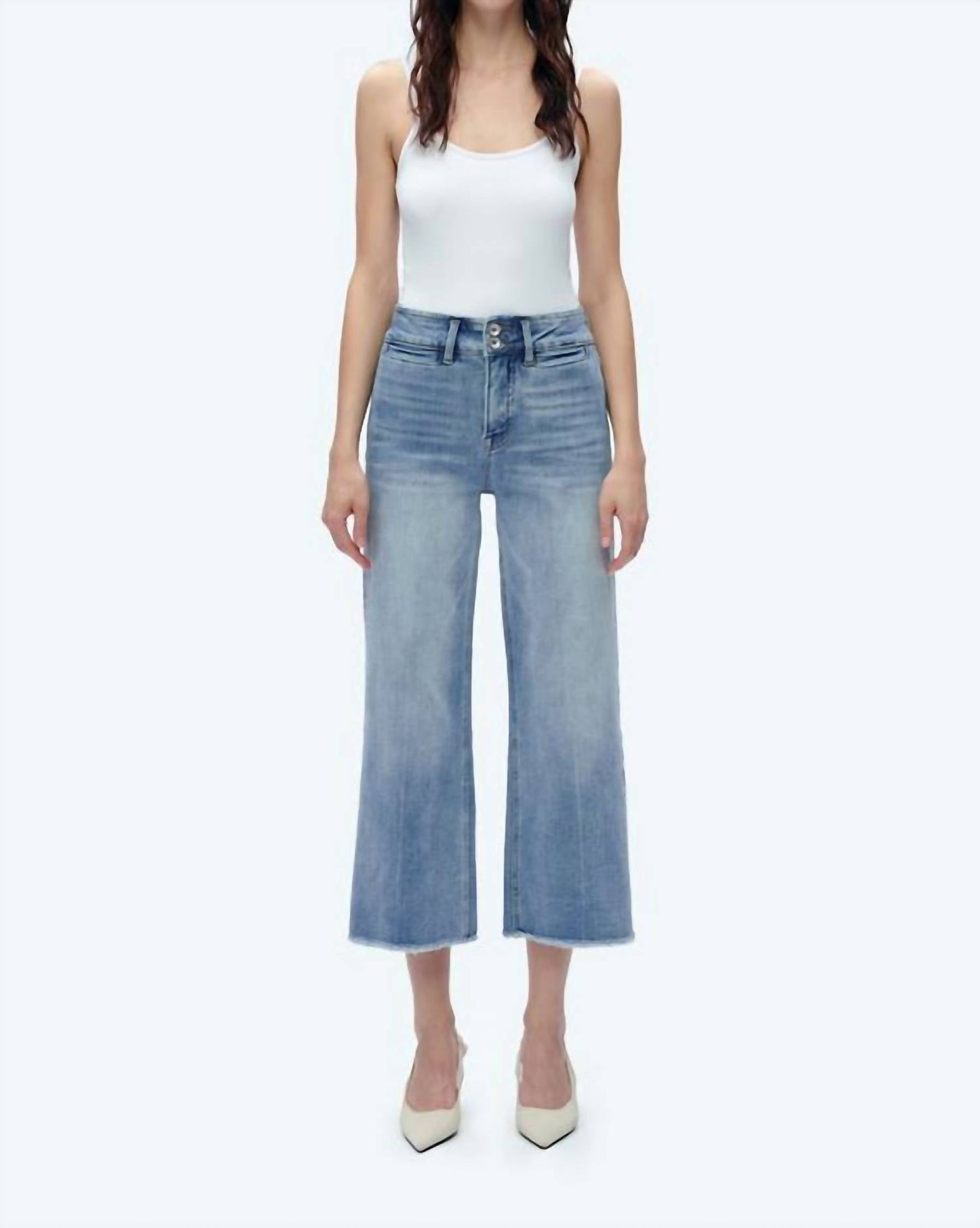 Bayeas - High Rise Wide Leg Denim Jeans With Raw Hem