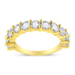 14K Yellow Gold Plated .925 Sterling Silver 2.00 Cttw Shared Prong Set Round-Diamond 11 Stone Band Ring (J-K Color, I1-I2 Clarity) - Size 7