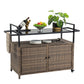 Outdoor Wicker Bar Cart with Glass Top and Wheels