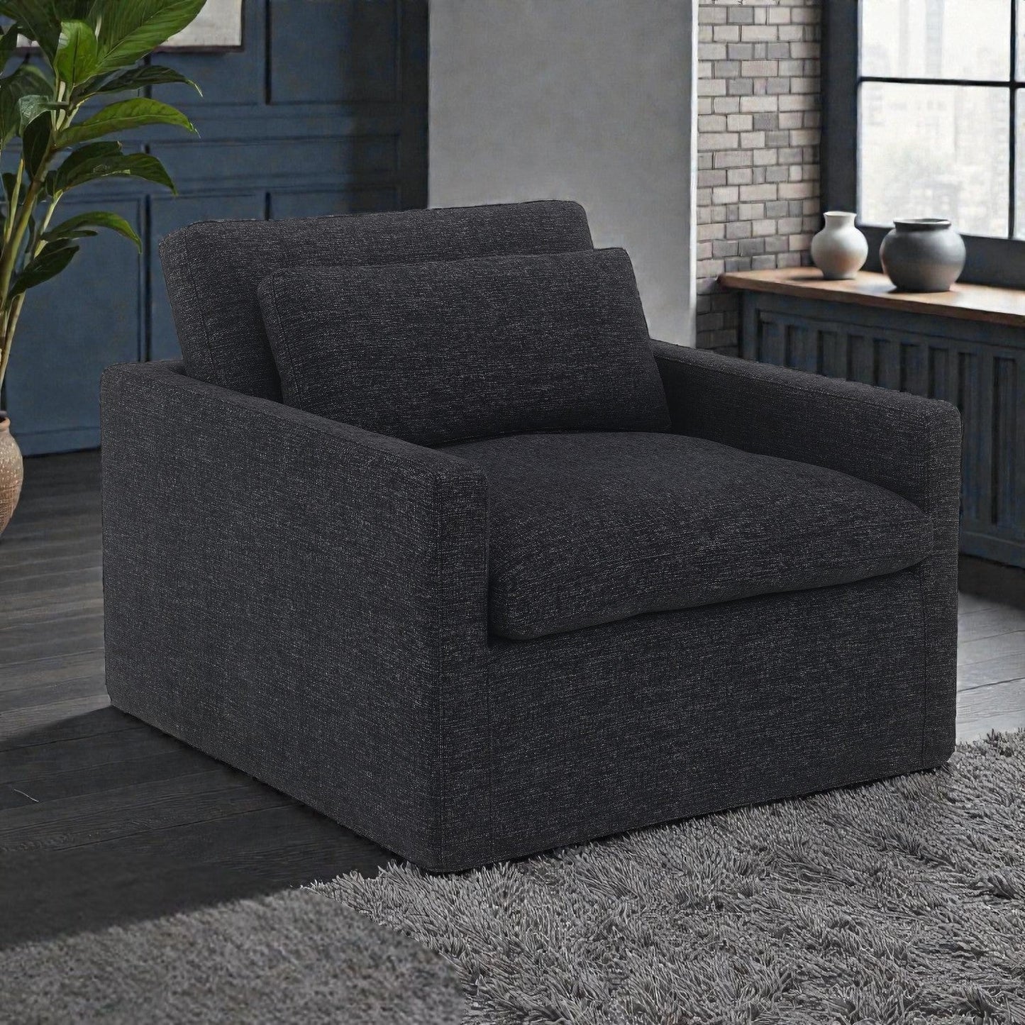 Frederick Dark Gray Fabric Swivel Chair with Pillow